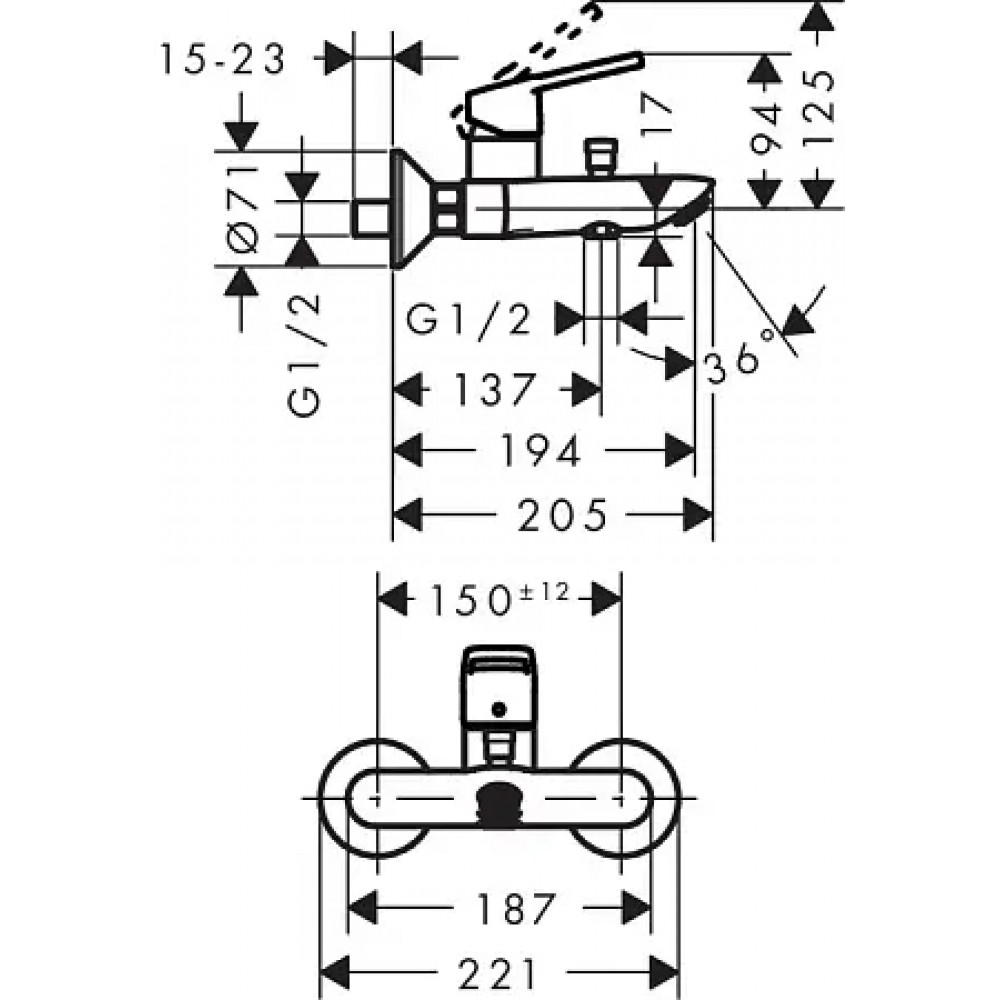 71244000 Logis Loop Смеситель для ванны, однорычажный, ВМ