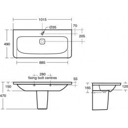 K086201 TONIC II Умывальник 100 см, с 1-м отверстием под смеситель, керамическая накладка слива (1 шт. в комплекте). Для монтажа с мебелью Tonic II