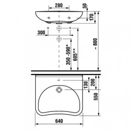 ACCESS Раковина 64х55 1 отверстие, для людей с огр. возможностями