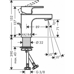 71560000 Vernis Shape Смеситель для раковины 70, со сливным гарнитуром, хром