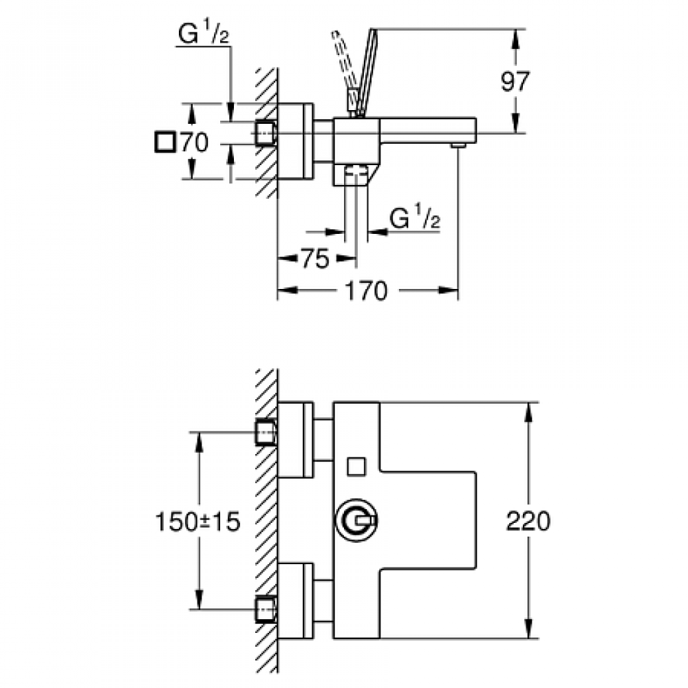Cмеситель для ванны Grohe Eurocube Joy 23666000 однорычажный