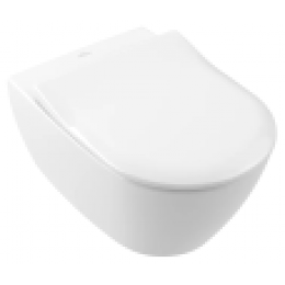 SUBWAY 2.0 Унитаз подвесной безободковый, горизонтальный выпуск, тонкое сиденье микролифт, Альпийский белый Ceramic Plus