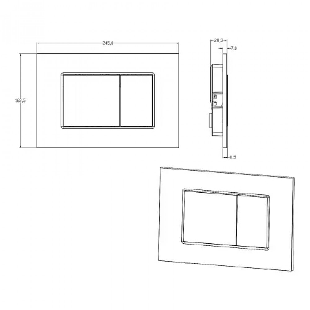 AZARIO NEW-TS Клавиша смыва AZ-ABS-001-CH хром (квадратная) пластик, 245х162,5х28,3мм (инст. AZ-G12 и AZ-TS006T)