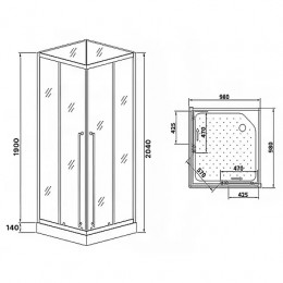 CS-3008TM/W-100R Душ. Кабина 1000x1000x2150 поддон 14 см