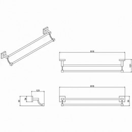 RINA Полотенцедержатель трубчатый двойной 60 см, хром