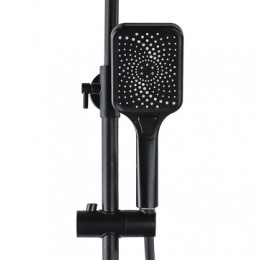 Душевая колонна с трехрежимной лейкой, со смесителем для ванны, с поворотным изливом, прямоугольная, черная, Azario AZ-20BS ARIZONA SQUARE