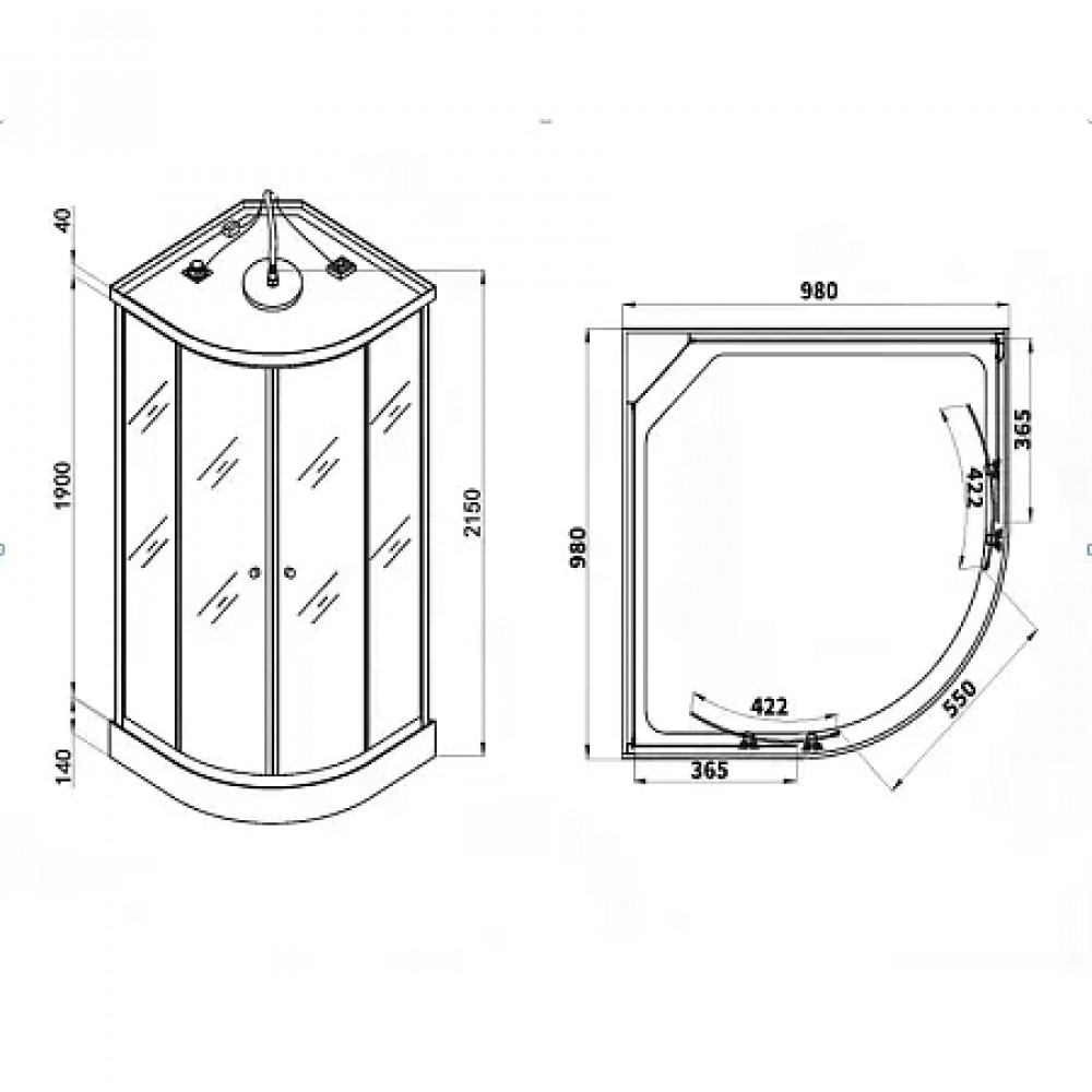 CS-881ED13TM/W-100 Душ. Кабина 1000x1000x2150 поддон 14 см