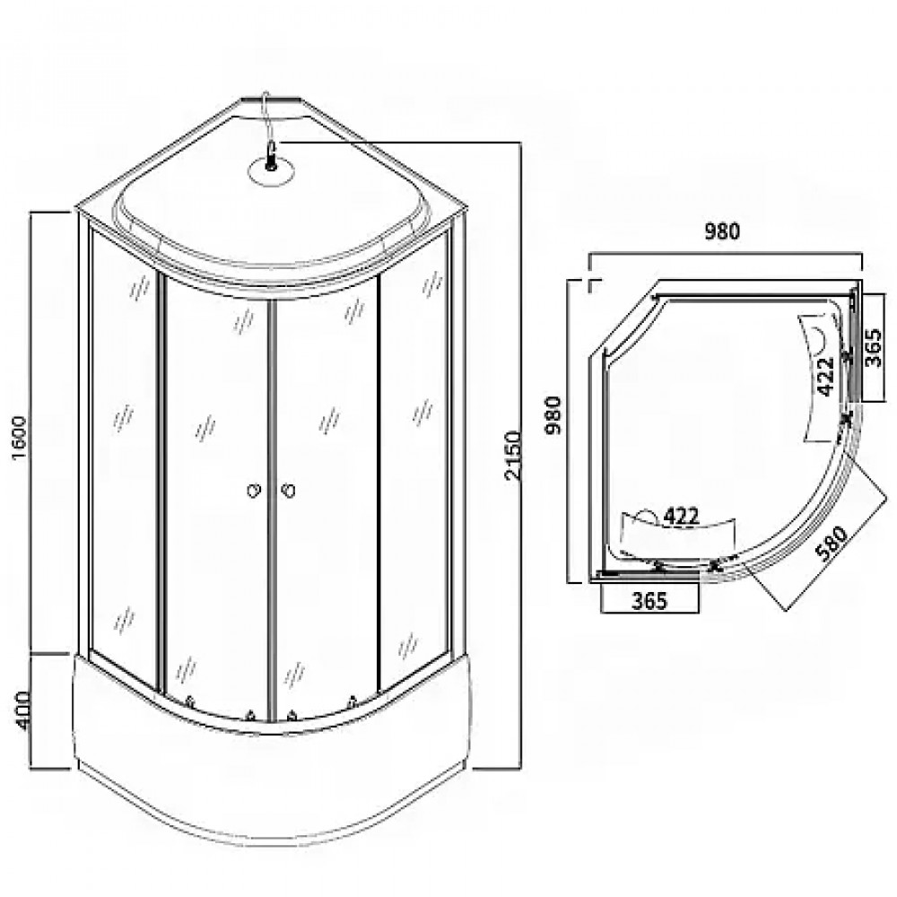 CS-888EATM/B-100 Душ. Кабина 1000x1000x2150 поддон 40 см