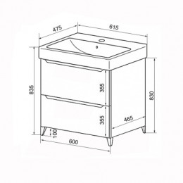 Комплект Тумба LOTOS 60/2 Н (615х475х835) напольная с раковиной Monte 60