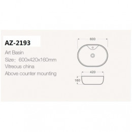 AZ-2193 Раковина накладная. Размер 600*420*160 мм
