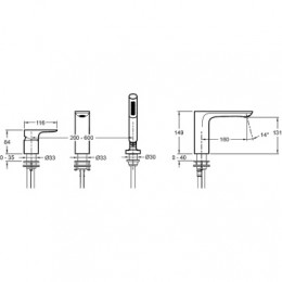 Смеситель на деку ванной на 3 отверстия, хром, E72292-CP ALEO