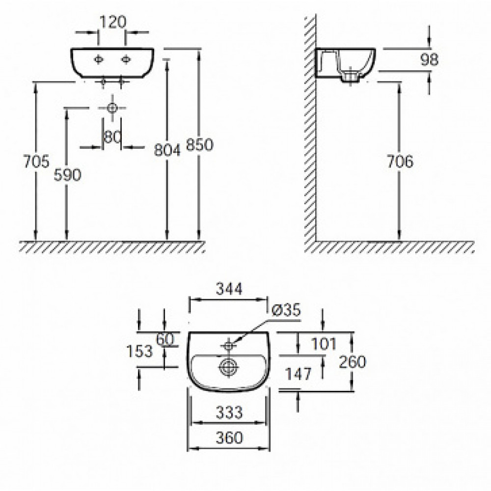 E4761-00 ODEON UP Компактный рукомойник 36 х 26 см, одно отверстие под смеситель, белый