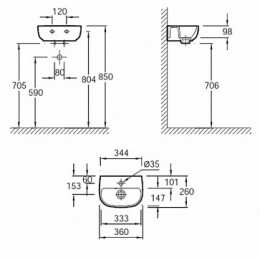 E4761-00 ODEON UP Компактный рукомойник 36 х 26 см, одно отверстие под смеситель, белый