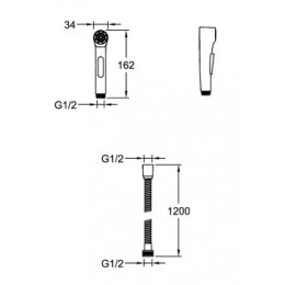 E25838-CP ELATE смеситель с гигиеническим душем на два отверстия, c металлической панелью, хром