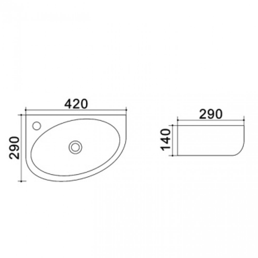 AZ-4519A Раковина подвесная левая 42*29*14