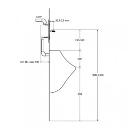 B7391AA Встраиваемый смывной напорный клапан для писсуаров G1/2" с задней подводкой, с кнопкой, нержавеющая сталь