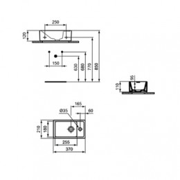 E210901 TEMPO раковина-чаша 37х21 см, 1 отверстие под смеситель, реверсивная версия. Для монтажа на столешнице. Без крепежа.