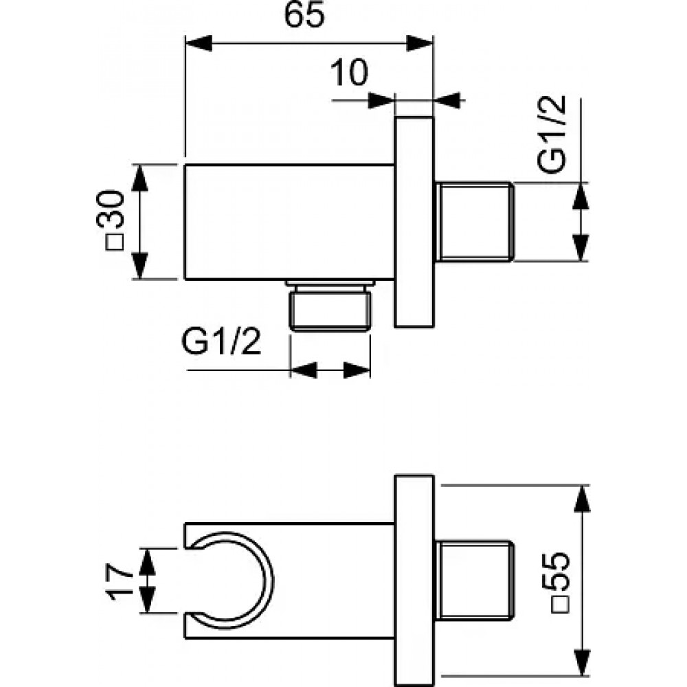 BC771A2 IDEALRAIN Держатель с подключением душевой лейки 1/2", кубический дизайн