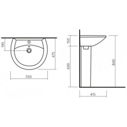 Умывальник "Аттика 55" с хромированным обрамлением УП (Белый, ВКС)/24шт (без крепления)