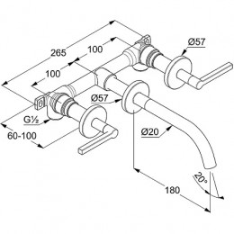 KLUDI NOVA FONTE смес. для умыв. на 3 от., Черный PURISTIC длина излива 180 мм
