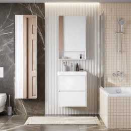 Сканди 55 Тумба Белый матовый/Белый глянец (БЕЗ УМЫВАЛЬНИКА Адриана-55)