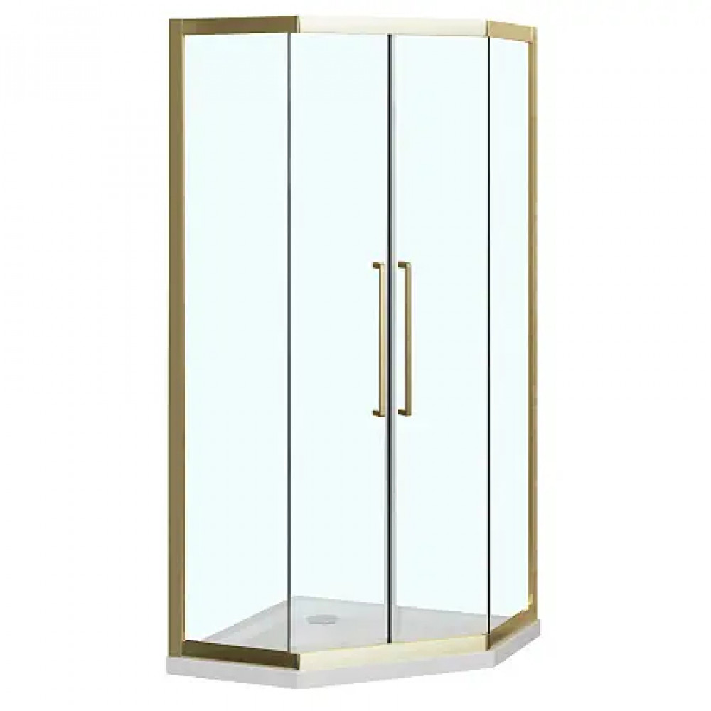 AZ-092K2-100-BGL-CL Душевое ограждение OSAKA DIA-TD-100х100х195-BGL-CL, прозрачное стекло 5 мм, профиль брашированное золото, две двери сдвижные