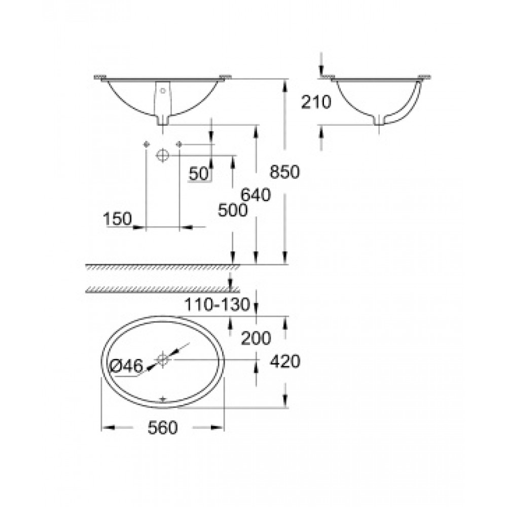 39423000 Bau Ceramic Раковина встраиваемая снизу столешницы Universal 55 см,