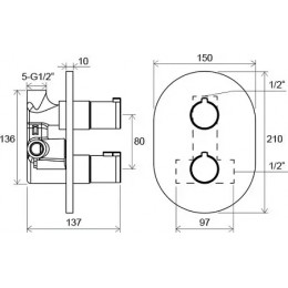 Смеситель термостатический скрытого монтажа Chrome без переключателем CR 064.00