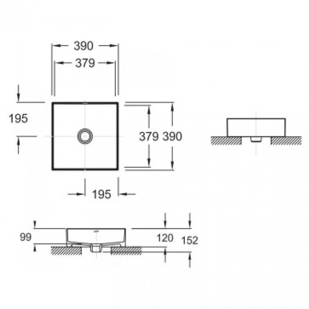 E90011-0 Delta Pure накладная раковина, тонкая керамика, 39*39
