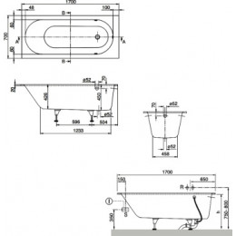 OBERON Ванна квариловая 170х70 с ножками, Альпийский белый