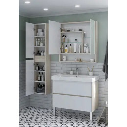 Сканди 90 зеркало-шкаф Белый/Дуб Верона