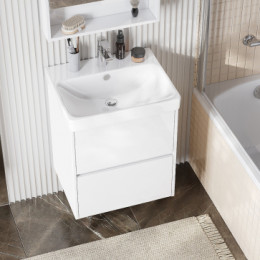 Сканди 55 Тумба Белый матовый/Белый глянец (БЕЗ УМЫВАЛЬНИКА Адриана-55)