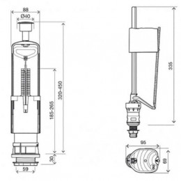 171014 Арматура для бачка/унитаза: спуск  URAL II , наполн. UNI BOTTOM нижняя подводка, пластик 1/2,OLI Rus