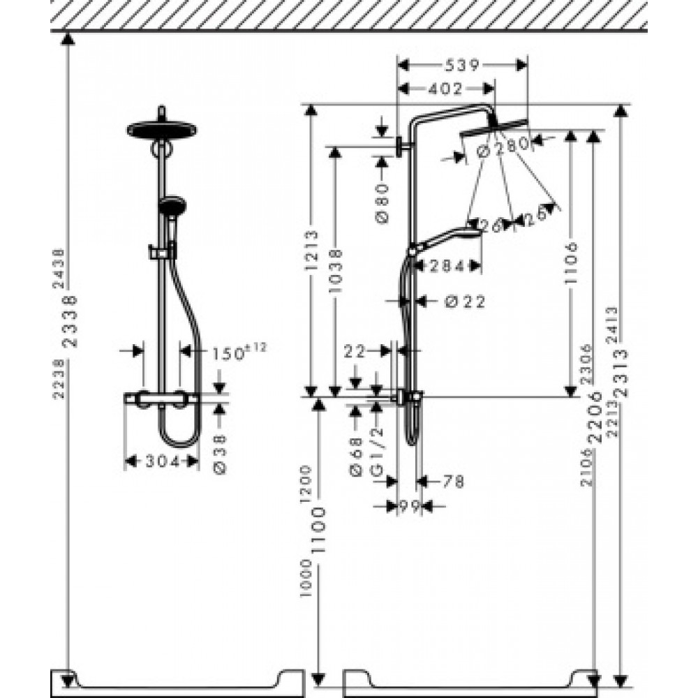 26790000 Croma Select S 280 Air 1jet Showerpipe с термостатом