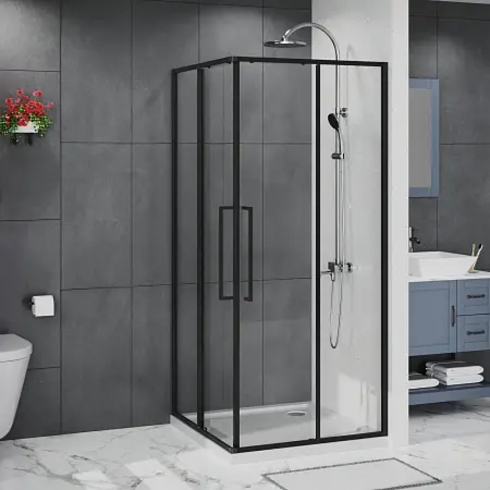 AZ-R43-90-MB-CL Душевое ограждение SHANGHAI SQP-90х90х195-MB-CL, прозрачное стекло 6 мм, профиль матовый черный