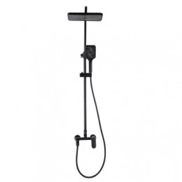 Душевая колонна с трехрежимной лейкой, со смесителем для ванны, с поворотным изливом, прямоугольная, черная, Azario AZ-20BS ARIZONA SQUARE