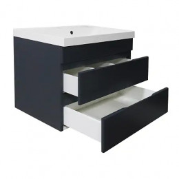 Комплект Тумба Эстима 60/2 подвесная с раковиной Астория 60 Графит