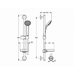 B9503AA IDEALRAIN SOFT S3 Душевой гарнитур, состоящий из 3-функциональной лейки Ø80 мм, ограничение потока 8 л/мин