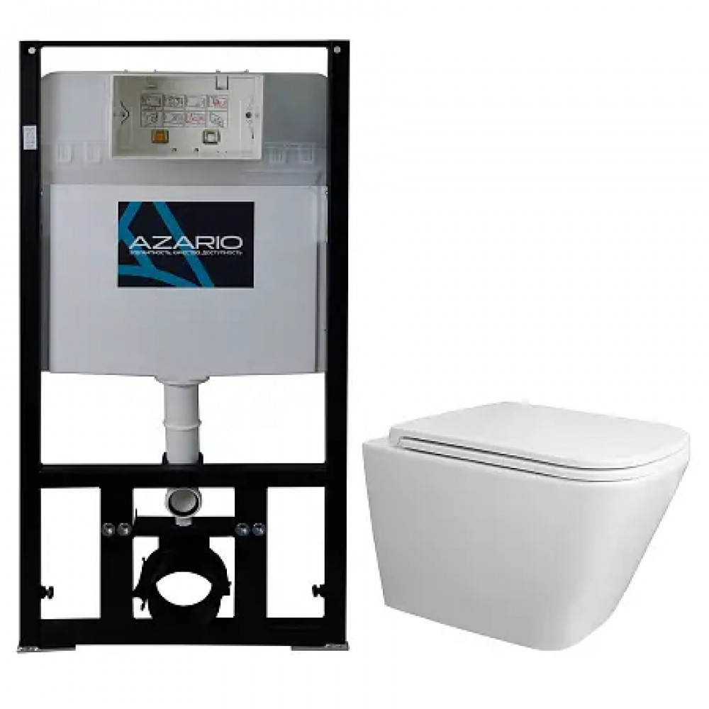 Сет AZARIO Инсталляция  для подвесного унитаза 3/6л+Azario Teramo ТОРНАДО СКРЫТОЕ подвесной безободковый унитаз +БЕЗ КЛАВИШИ