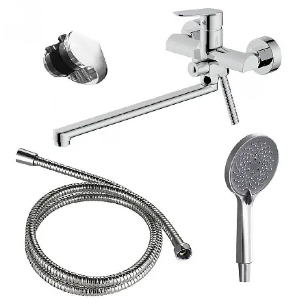 Alanti Смеситель для ванны с ручным душем, длинный излив, хром