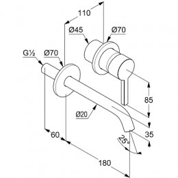 KLUDI NOVA FONTE Pura однорычажный смеситель для раковины, внешняя часть,  излив 180 мм; белый мат