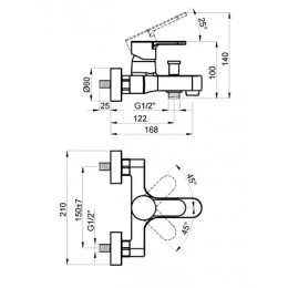 TEVIS Смеситель для ванны с коротким изливом, хром