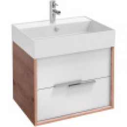 EB1666-E75-J5 VIVIENNE Тумба подвесная для раковины 60 см, корпус дуб давос натуральный, фасад белый блестящий
