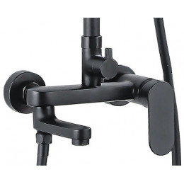 Душевая колонна с трехрежимной лейкой, со смесителем для ванны, с поворотным изливом, прямоугольная, черная, Azario AZ-20BS ARIZONA SQUARE