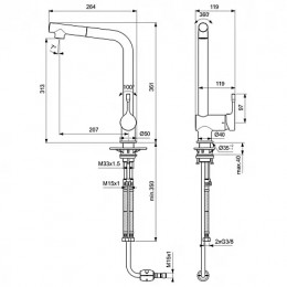 BC176AA CERALOOK Однорукоятковый смеситель для кухонной мойки с высоким поворотным выдвижным изливом (длина излива 207 мм, высота 313 мм)