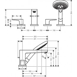 32552000 Metropol Смеситель на край ванны, на 4 отверстия (нужна СЧ 13444180)