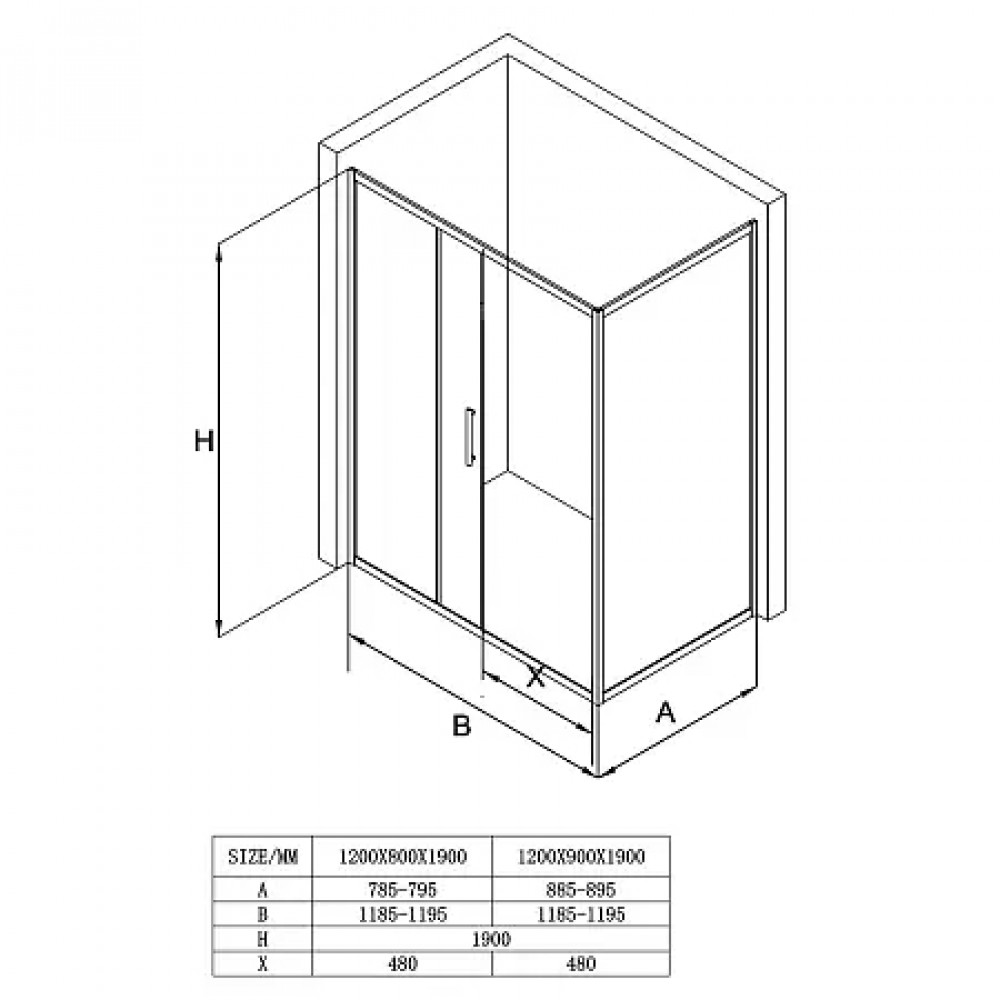 Душевое ограждение CS-AB02B-128 120x80x190，профиль черный матовый，6 мм прозрачное стекло