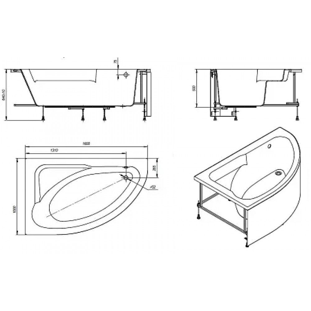 WELNA акриловая ванна асимметричная  160х100 левая белая