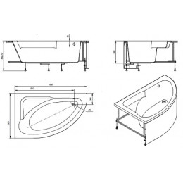 WELNA акриловая ванна асимметричная  160х100 левая белая