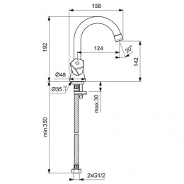 BA358AA LIFE Смеситель для умывальника, система облегченного монтажа EasyFix, трубчатый поворотный излив 124 мм, угол поворота 360˚